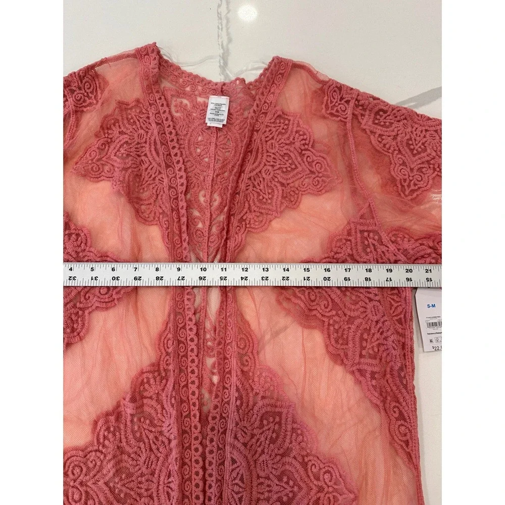 Pink Crochet Lace Overlay Kimono Cardigan Cover Up S M Romantic NWT Elegant Boho